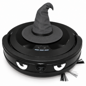 Robot vacuum with wizard hat