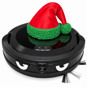 3D printed red and green elf hat accessory for robot vacuums